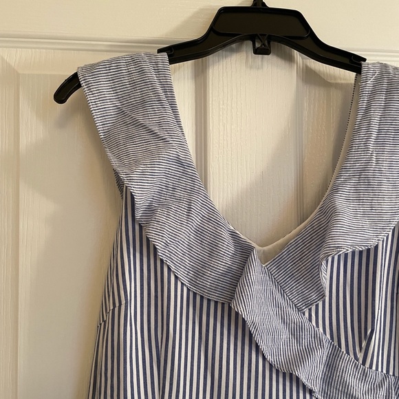 COLLECTIVE CONCEPTS Sleeveless Blue and White Striped Dress with Ruffles - Picture 5 of 15